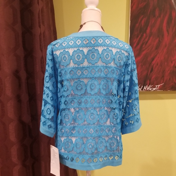 NWT Long Sleeve Open Front Embroidered Mesh Jacket - Picture 3 of 6